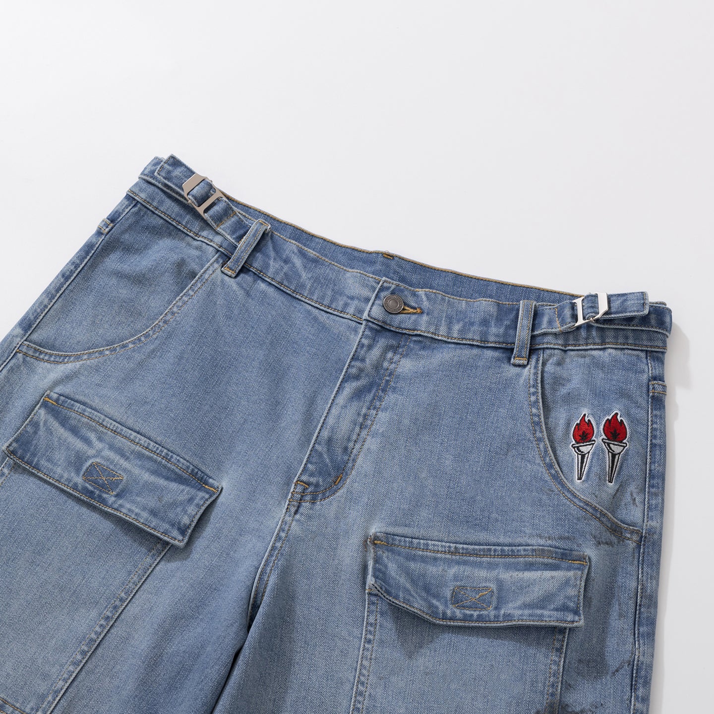 BURNIN*Underground Palace Embroidered Washed Denim Shorts - PSYLOS 1, BURNIN*Underground Palace Embroidered Washed Denim Shorts, Pants, Burnin, PSYLOS 1